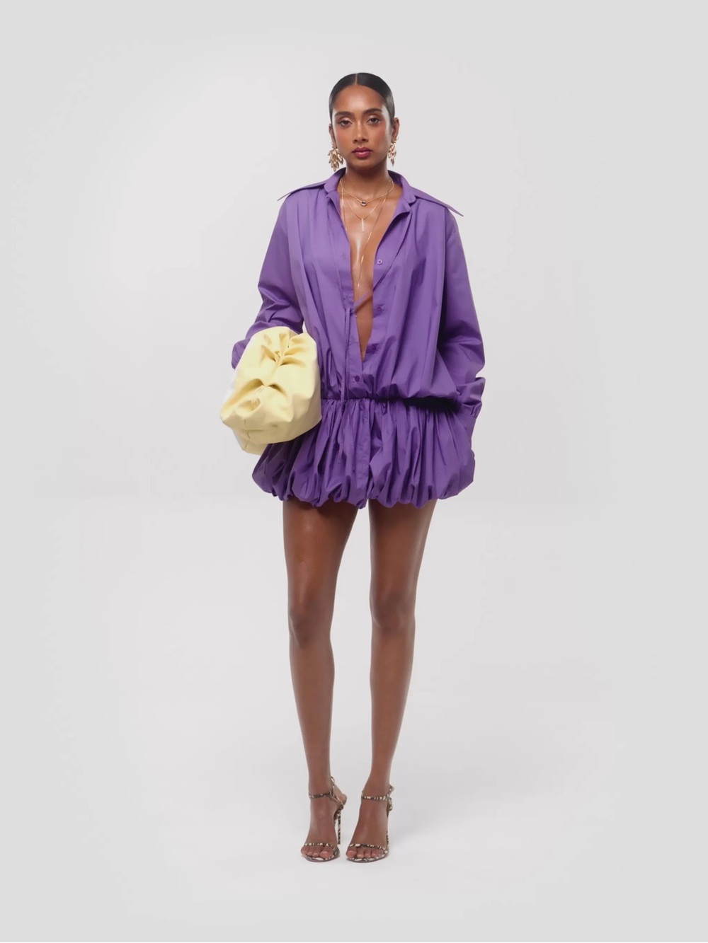 Hanifa Purple Bubble Hem Shirt Dress